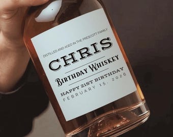 Custom Birthday Bourbon Whiskey Bottle Label | Personalized Whisky Label With Name, Age & Birth Date | Birthday Whiskey Bottle Sticker