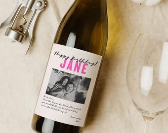 Custom Birthday Wine Label Gift for Her Canva Template Personalized Wine Bottle Label Gift for Friend or Wife