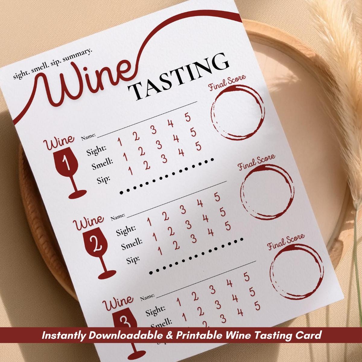 Wine Tasting Score Card Template: Elegant Wine Party Game (canva ...