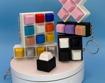 Keyboard Clicker Fidget Keychain | 1-9 Key Option & Layout (Bar/Square/X) | Custom Color Keycaps