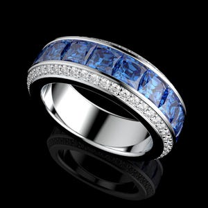 Blue Sapphire ring - Sapphire band ring - Sapphire Half Eternity Wedding Band - Eternity ring - Anniversary Rings - Stacking Sapphire ring.