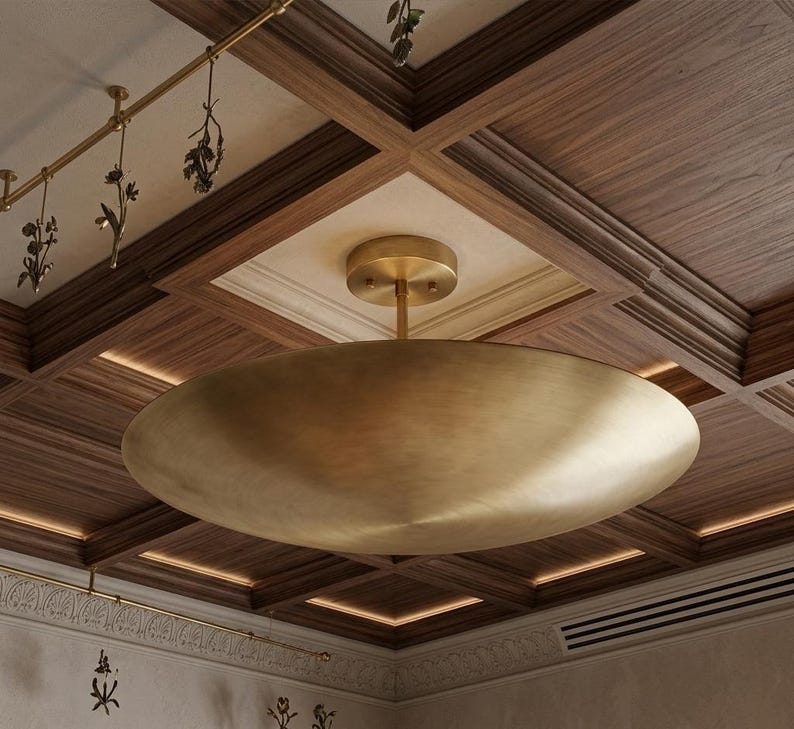 Massive Messing Dome Deckenleuchte, große Messing Deckenleuchte | Mid Century Moderne Unterputz Leuchte, Foyer Decken Beleuchtung Bild 18