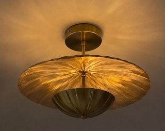 Vintage Messing Blumen Deckenleuchte - Semi Flush Mount Kronleuchter im antiken Stil. Mitte des Jahrhunderts