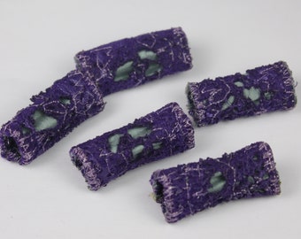 Fabric fiber bead Dreadlock bead purple teal aqua fibre art beads embellishment embroidered