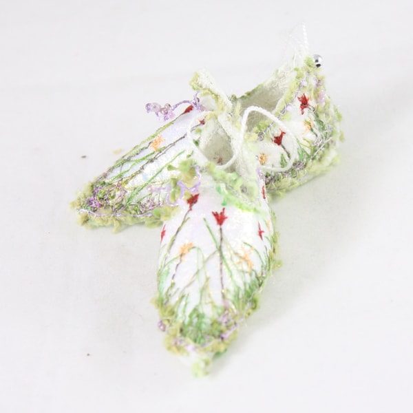 Floral Fairy shoes Elf Shoes christmas ornament red flower faerie elf shoe fairy tree decoration holiday decor Christmas Ornament