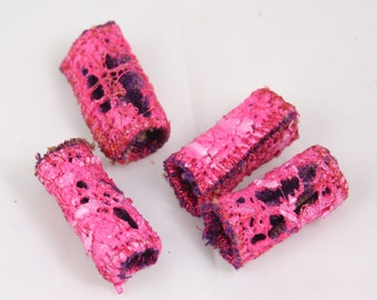 Fabric fiber bead Dreadlock bead hot pink fuchsia art beads embellishment embroidered