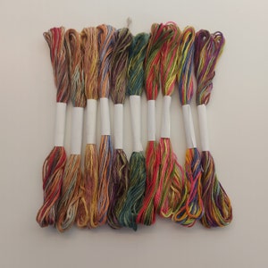 Embroidery thread, Hand dyed DMC Embroidery Floss 6 Stranded Cotton Thread cross stitch variegated thread