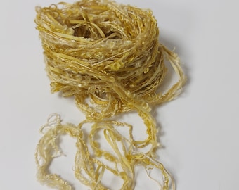 Gold yellow Silk Hand dyed embroidery thread. Mixed thread collection. textile Fibre arts