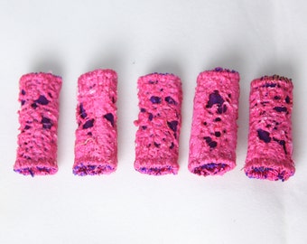 Fabric fiber bead Dreadlock bead hot pink fuchsia felt art beads scarf tassel embellishment embroidered jewelry supply drop spindle