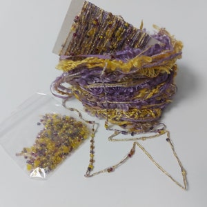 Purple Silk hand dyed embroidery thread collection. Beaded thread Fibre art supply