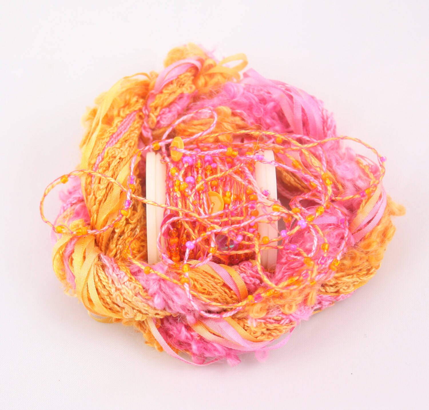 Bright Hot Pink Orange Beaded yarn Silk Embroidery thread Etsy
