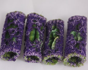 Purple Olive Moss Green Fabric fiber bead Dreadlock bead felt art beads scarf tassel embellishment embroidered jewelry supply drop spindle