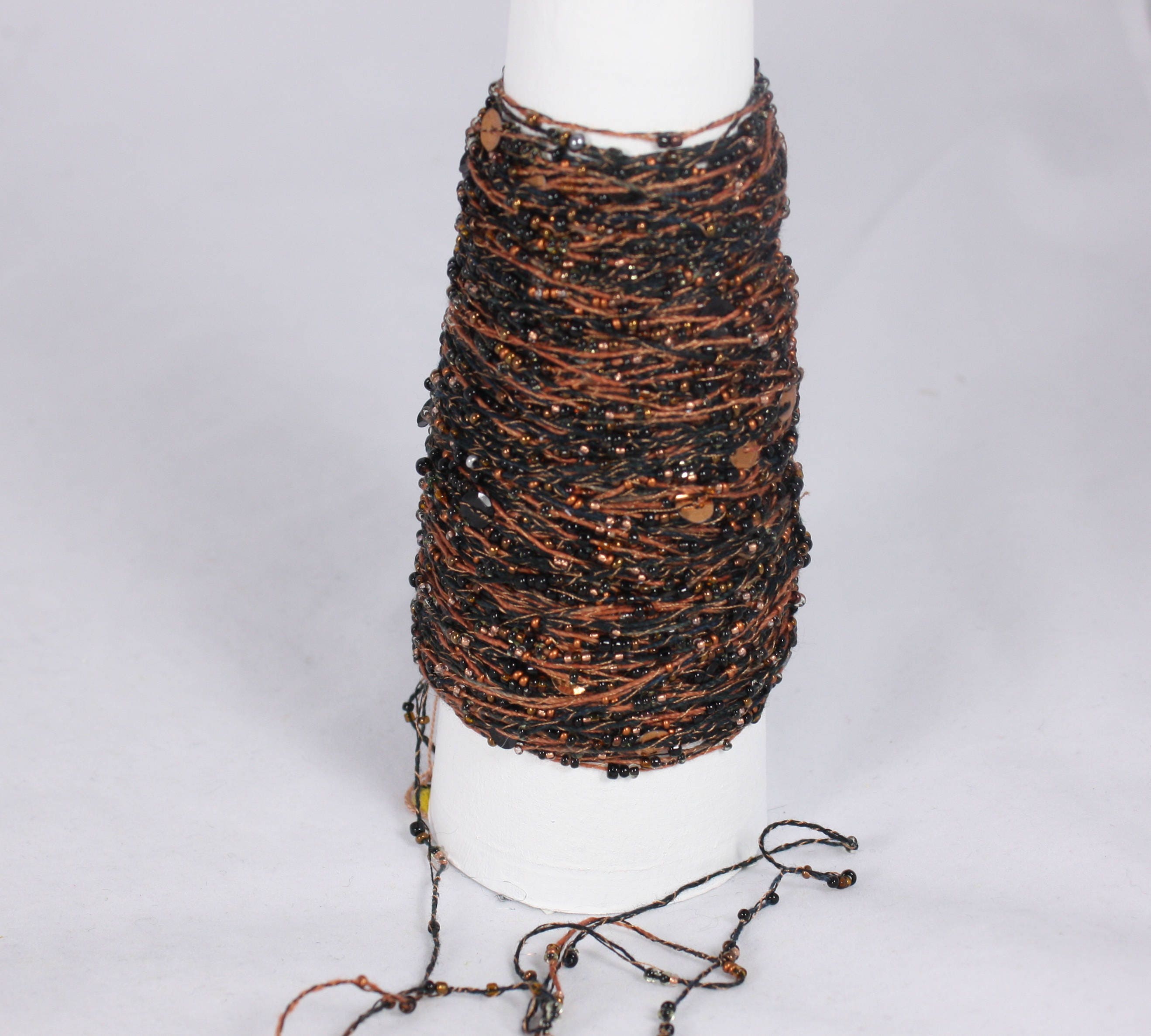 Black Copper Beaded Knitting Yarn Art Yarn With Beads Sequins Etsy