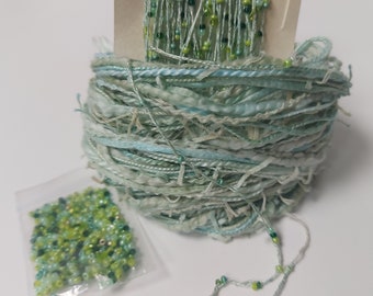 Green Hand dyed cotton thread collection. Novelty thread embroidery thread fibre art