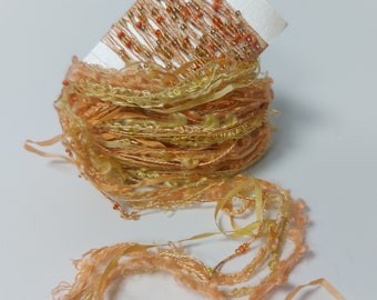 Orange Silk hand dyed embroidery thread collection. Beaded thread Fibre art supply