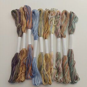 Embroidery thread, Hand dyed DMC Embroidery Floss 6 Stranded Cotton Thread cross stitch variegated thread
