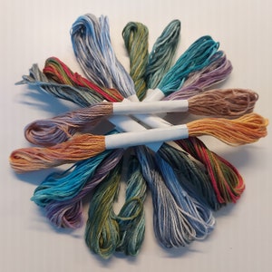 Embroidery thread, Hand dyed DMC Embroidery Floss 6 Stranded Cotton Thread cross stitch variegated thread