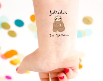 Personalized Sloth Birthday Party Tattoos: Custom Kids Tattoo