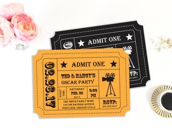 oscar party invitation movie night party movie ticket etsy