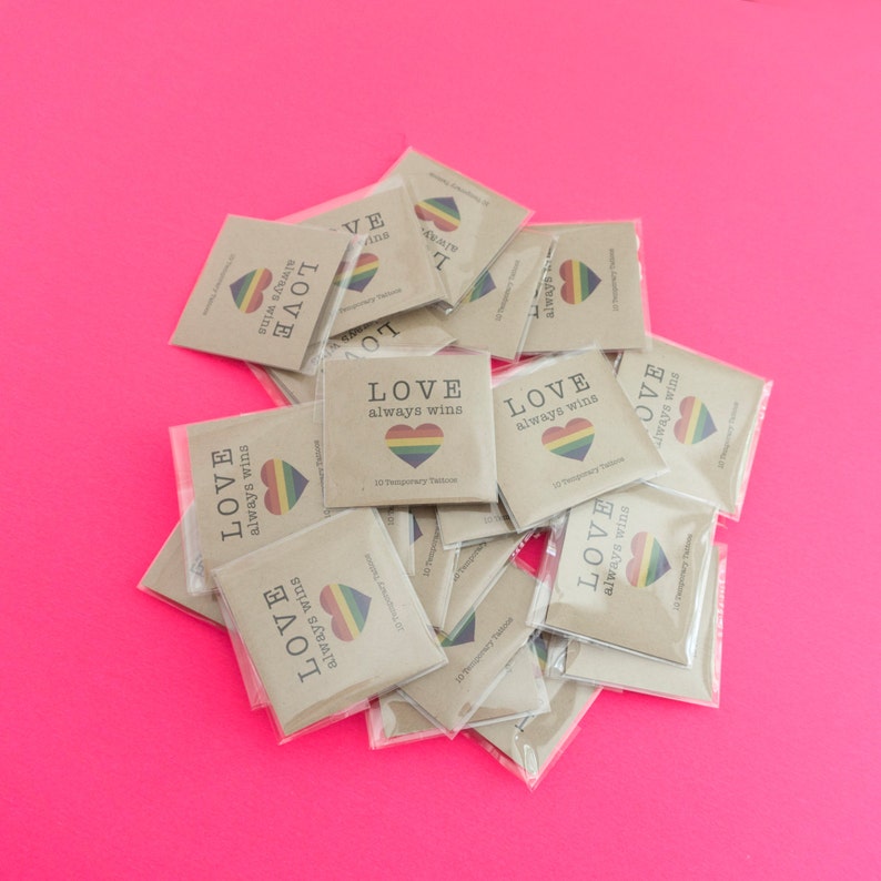 10 Rainbow Pride Hearts, 1 Pack of 10 Temporary Tattoos Rainbow LBGT Hearts Party Favors, Love Wins, Love is Love, LBGT Tattoo, Gay Tattoo image 5