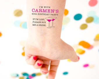 40th Birthday Temporary Tattoos, Forty Birthday Tattoo, If Lost, Buy Me a Drink Tattoo, Personalized Party Favors for a 40th Birthday Party