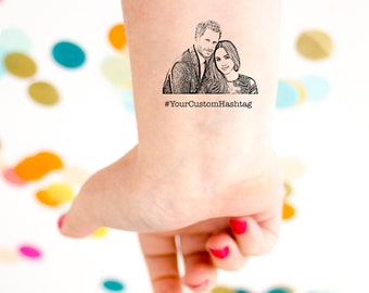 Photo Tattoo, Wedding Hashtag, Wedding Tattoo, Wedding Favors, Custom Portrait, Head Tattoo, Face Tattoo, Couple Tattoo, Bride Tattoo