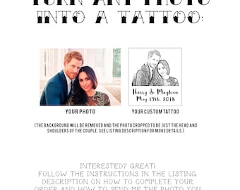 Photo Temporary Tattoo, Wedding Tattoo, Wedding Favors, Custom Portrait, Head Tattoo, Face Tattoo, Couple Tattoo, Bride Tattoo, Groom Tattoo
