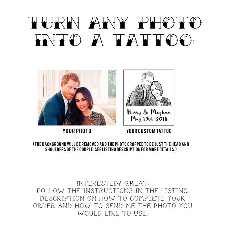 Photo Temporary Tattoo, Wedding Tattoo, Wedding Favors, Custom Portrait, Head Tattoo, Face Tattoo, Couple Tattoo, Bride Tattoo, Groom Tattoo image 2