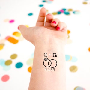 Wedding Temporary Tattoos, Wedding Initials, Wedding Date Tattoo, Wedding Ring, Customized Tattoo, Personalized Tattoo Wedding Party Favors image 1