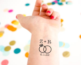 Custom Wedding Temporary Tattoo: Initials & Date, Party Favors
