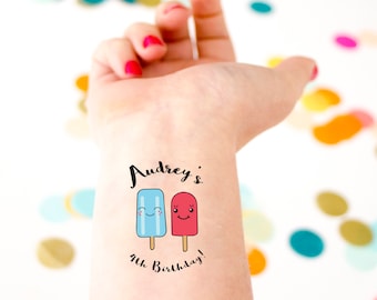 Tatuaje de paleta, cumpleaños de niños, tatuaje temporal, tatuaje personalizado, fiesta de cumpleaños, regalo de fiesta, cumpleaños de bebé, cumpleaños de niña, cumpleaños de verano