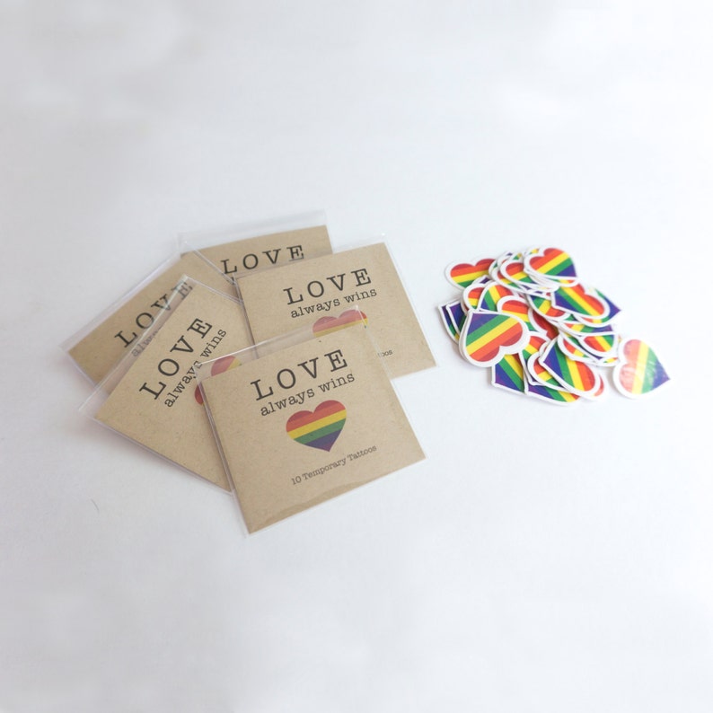 10 Rainbow Pride Hearts, 1 Pack of 10 Temporary Tattoos Rainbow LBGT Hearts Party Favors, Love Wins, Love is Love, LBGT Tattoo, Gay Tattoo image 3