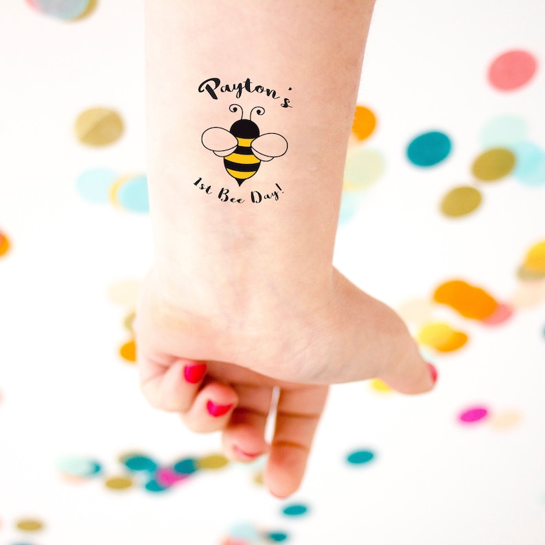 Bee Day Tattoos, Bee Birthday Party, Honey Bee Birthday, Kids Birthday, Kids Tattoo, Custom Tattoo, Bee Party, 1st Birthday, First Birthday image 1