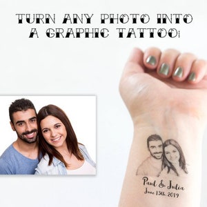 Photo Temporary Tattoo, Wedding Tattoo, Wedding Favors, Custom Portrait, Head Tattoo, Face Tattoo, Couple Tattoo, Bride Tattoo, Groom Tattoo image 1