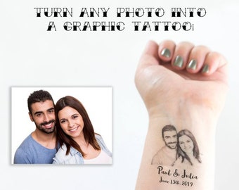 Photo Temporary Tattoo, Wedding Tattoo, Wedding Favors, Custom Portrait, Head Tattoo, Face Tattoo, Couple Tattoo, Bride Tattoo, Groom Tattoo