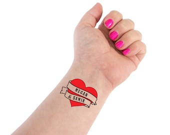 Gepersonaliseerde tijdelijke harttattoos: retro trouwbedankjes