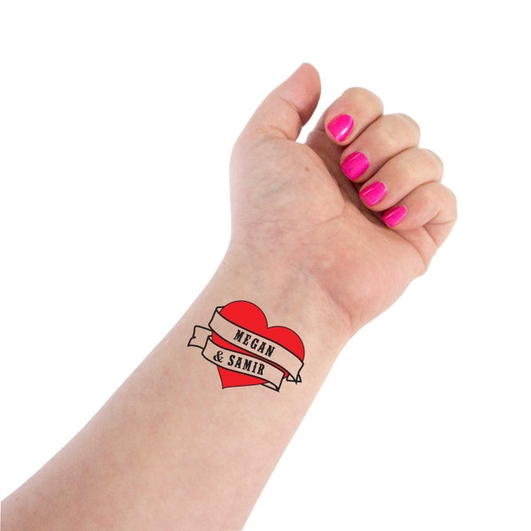 Gepersonaliseerde tijdelijke harttattoos: retro trouwbedankjes