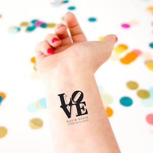 Love Sculpture Temporary Tattoos, Pack of Custom Tattoo Wedding Favors, New York, Philadelphia Weddings