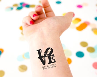 Love Sculpture Temporary Tattoos, Pack of Custom Tattoo Wedding Favors, New York, Philadelphia Weddings