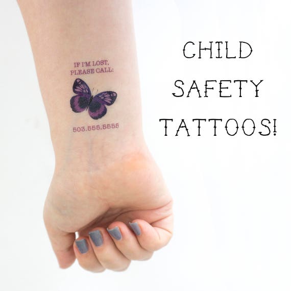 Tatuajes de seguridad, Tatuaje de niños, Tatuaje de niño, Seguridad  infantil, Identificación de niños, Tatuaje de mariposa, Tatuaje de viaje,  Tatuaje de información de contacto -  España