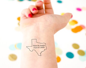 Texas Temporary Tattoo, Customized with Couple's Names & Wedding Date, Texas Wedding, Destination Wedding, Gift Bag Swag, Wedding Favor