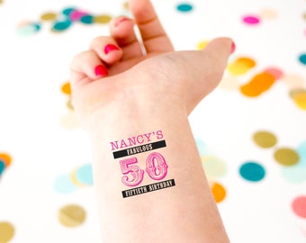 Tatuagens de 50º aniversário, Cinquenta e fabuloso, 50 e fabuloso, Festa de 50º aniversário, Tatuagens temporárias personalizadas, Lembrancinhas personalizadas para festa