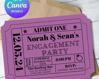 Engagement Party Invitation Template Ticket Stub Editable Digital Customizable Template INSTANT DOWNLOAD