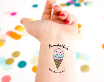 Ice Cream Cone Tattoo, Kids Birthday, Temporary Tattoo, Custom Tattoo, Ice Cream Party, Party Favor, Ice Cream Social, Rainbow, Cute Tattoo