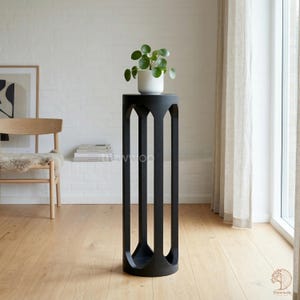 Handcrafted Zen Pedestal Table Black, Minimalist Solid Wood Table, Modern Japandi Side Table, Small Bedroom Table, Handmade Home Decor