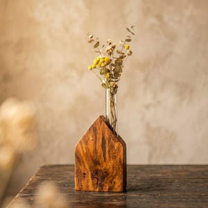 Stacja propagacji | Doniczka z drewna akacjowego | Wazon w kształcie domu | Dekoracja biurka od Trewwoo