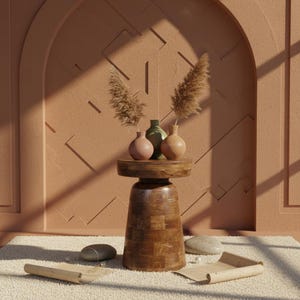 北欧風木製サイドテーブル：手作りの無垢材アクセントテーブル