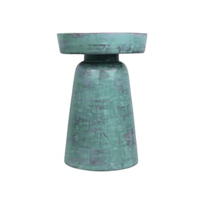 Handcrafted Nordic Wooden Side Table: Vintage Green Accent Decor