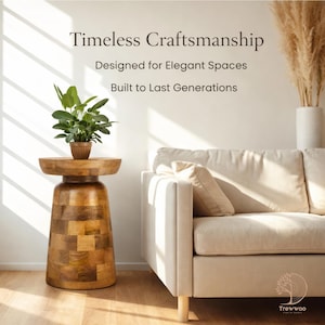 Mesita auxiliar nórdica de madera, mesa auxiliar de madera artesanal, mesita de noche escandinava, mesita de noche minimalista, muebles modernos para sala de estar.