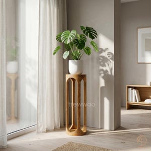 Handcrafted Zen Pedestal Table, Solid Mango Wood Accent Table, Minimalist Natural Brown Side Table, Wooden Decor, Handmade Modern Furniture